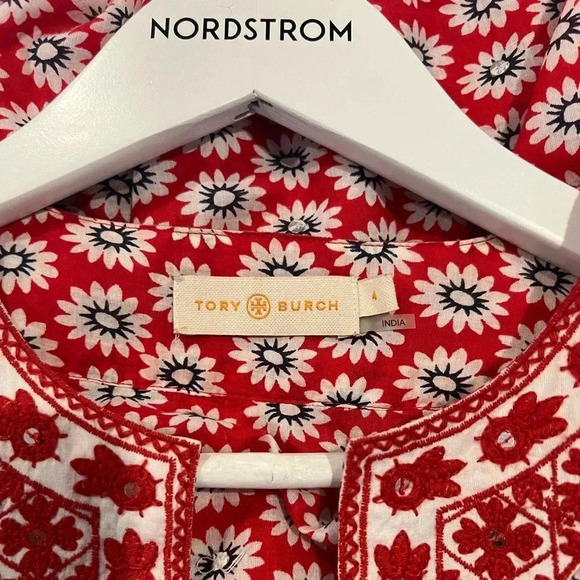 TORY BURCH EUC Jayne Mod Flower Print Sequin Tunic Top - Picture 8 of 11